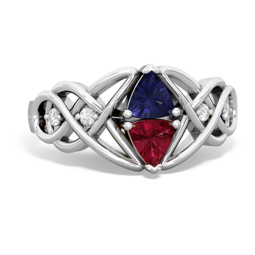 lab sapphire-lab ruby celtic knot ring