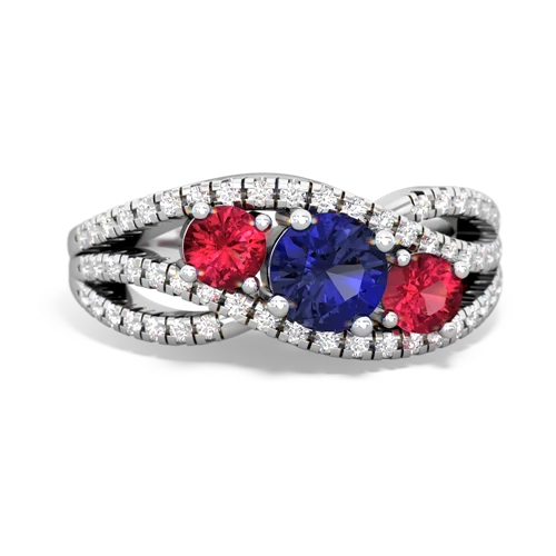 lab sapphire-lab ruby three stone pave ring