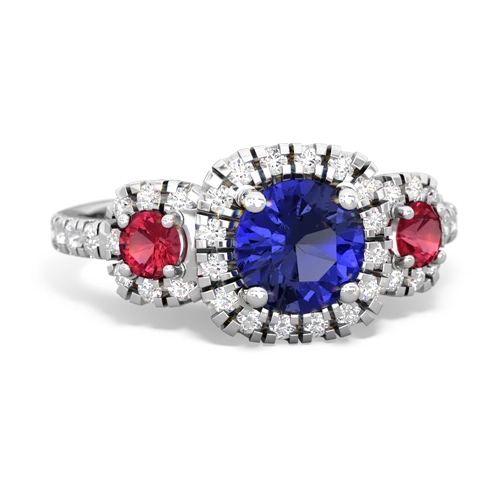 lab sapphire-lab ruby three stone regal ring