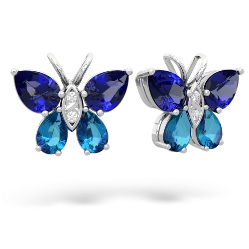 lab sapphire-london topaz butterfly earrings