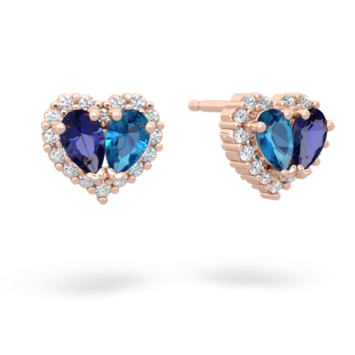 lab sapphire-london topaz halo-heart earrings