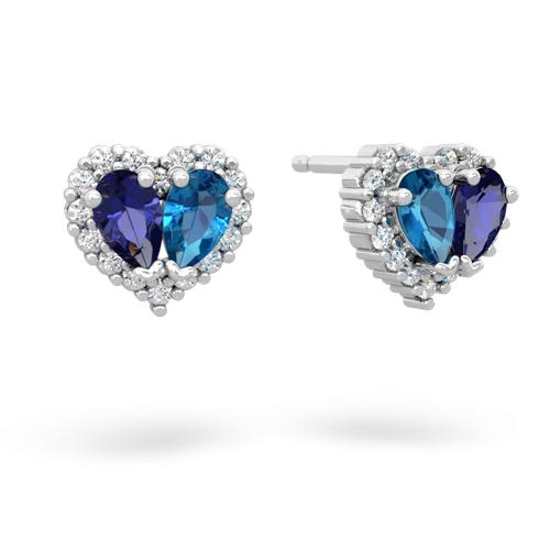 lab sapphire-london topaz halo-heart earrings