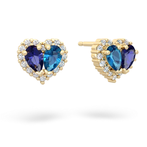 lab sapphire-london topaz halo-heart earrings