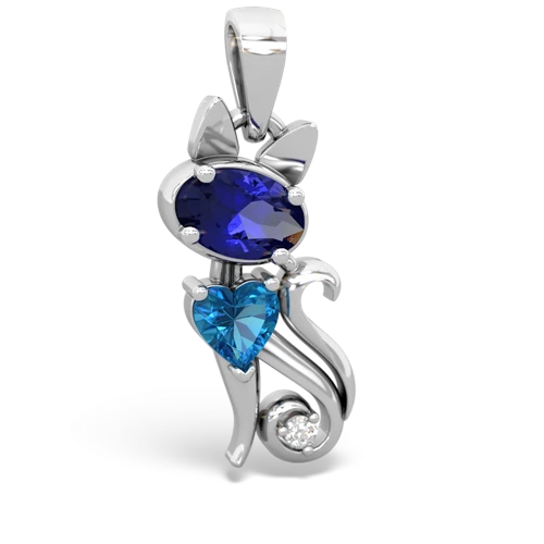 lab sapphire-london topaz kitten pendant