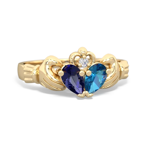 lab sapphire-london topaz claddagh ring