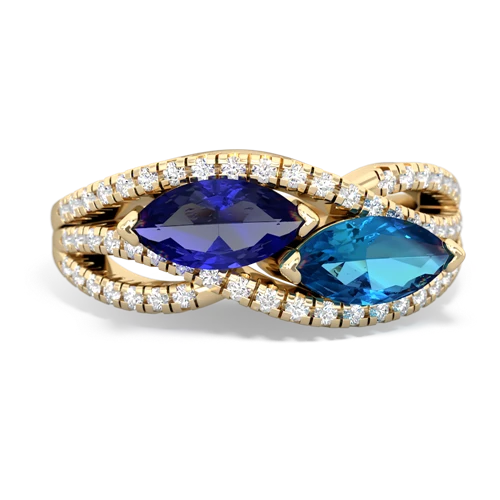 lab sapphire-london topaz double heart ring