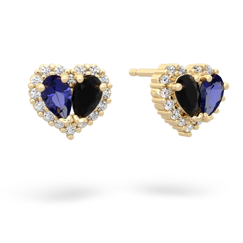 lab sapphire-onyx halo-heart earrings
