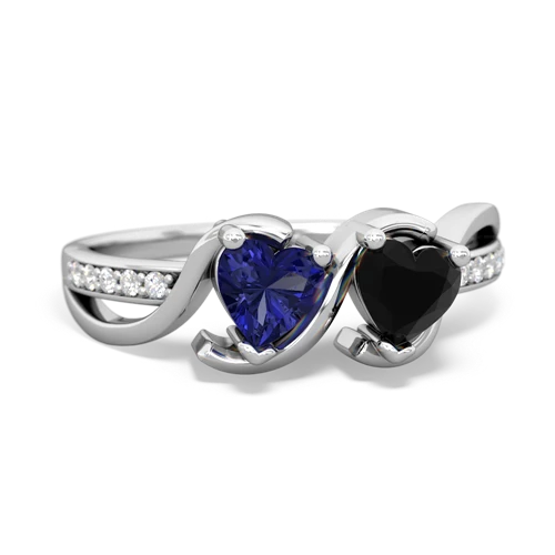 lab sapphire-onyx double heart ring