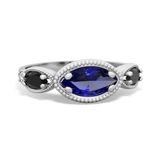 lab sapphire-onyx milgrain marquise ring