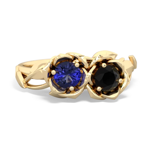 lab sapphire-onyx roses ring