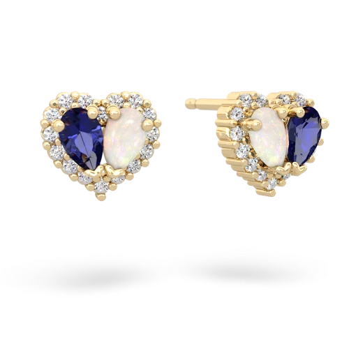 lab sapphire-opal halo-heart earrings