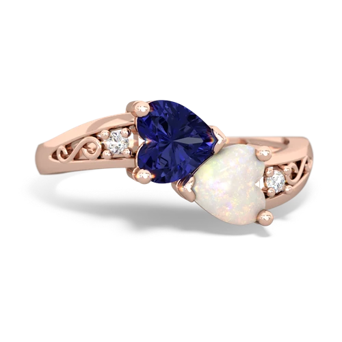 lab sapphire-opal filligree ring