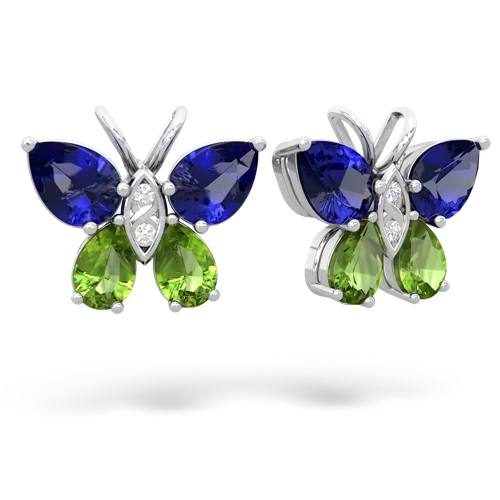 lab sapphire-peridot butterfly earrings