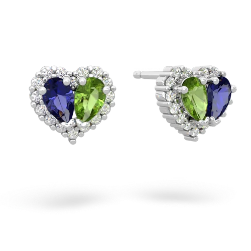 lab sapphire-peridot halo-heart earrings