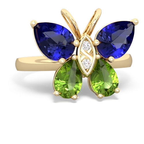 lab sapphire-peridot butterfly ring