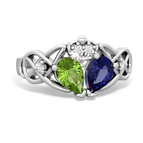 lab sapphire-peridot claddagh ring