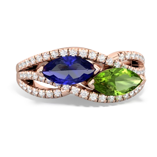 lab sapphire-peridot double heart ring