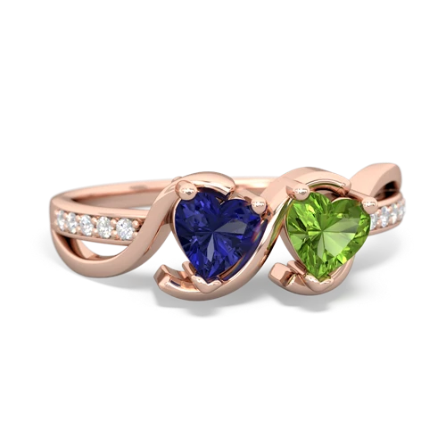 lab sapphire-peridot double heart ring