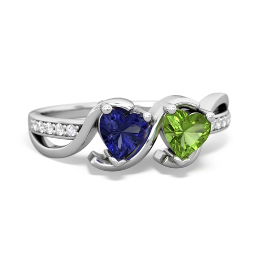 lab sapphire-peridot double heart ring