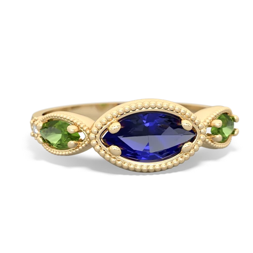 lab sapphire-peridot milgrain marquise ring