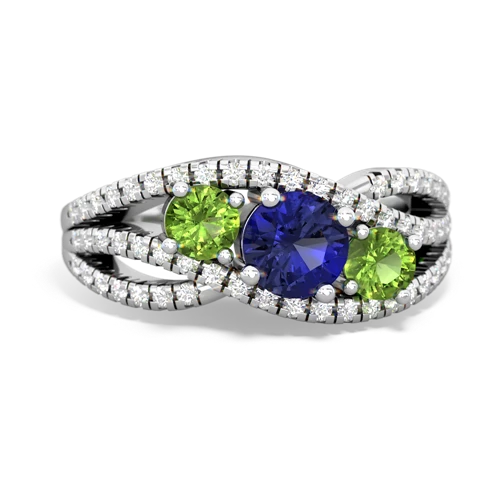 lab sapphire-peridot three stone pave ring