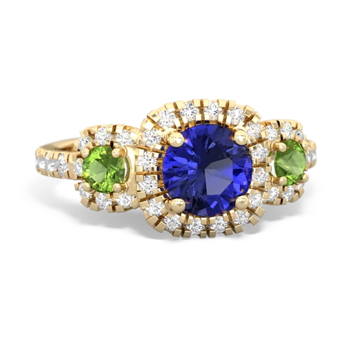 lab sapphire-peridot three stone regal ring