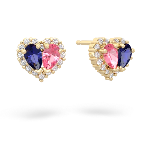 lab sapphire-pink sapphire halo-heart earrings