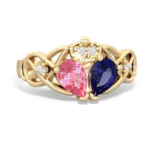 lab sapphire-pink sapphire claddagh ring