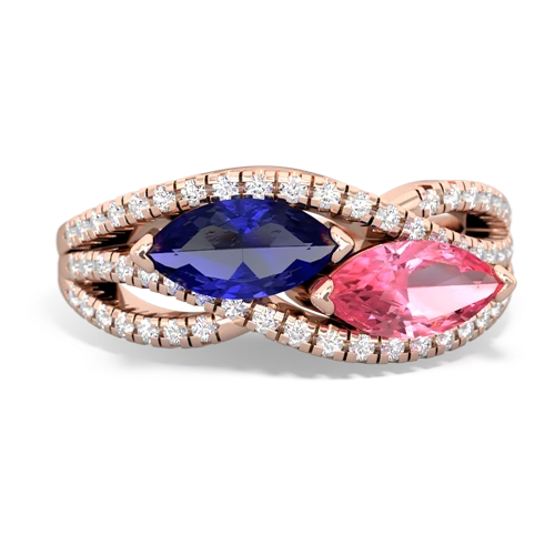 lab sapphire-pink sapphire double heart ring