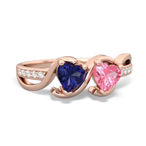 lab sapphire-pink sapphire double heart ring