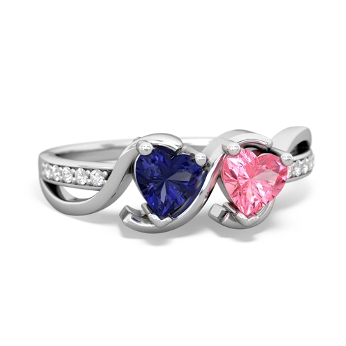 lab sapphire-pink sapphire double heart ring