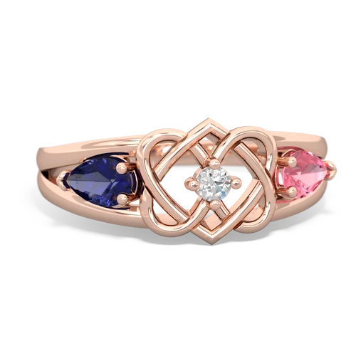 lab sapphire-pink sapphire double heart ring