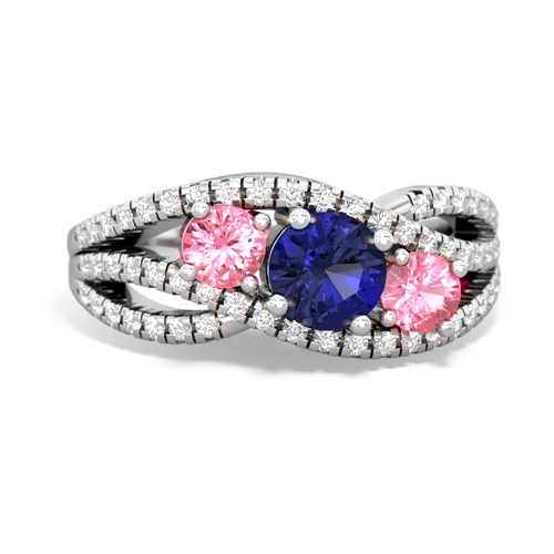 lab sapphire-pink sapphire three stone pave ring