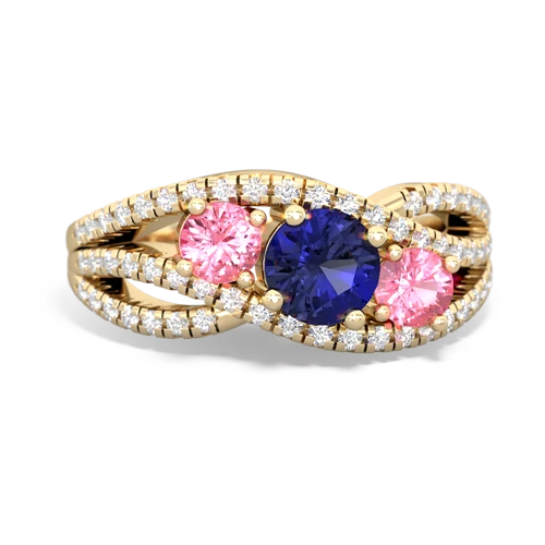 lab sapphire-pink sapphire three stone pave ring