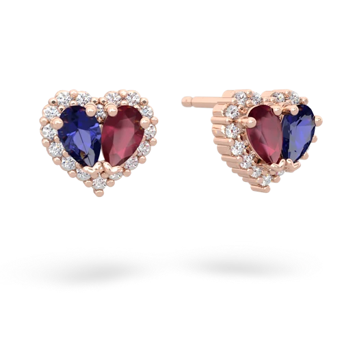 lab sapphire-ruby halo-heart earrings