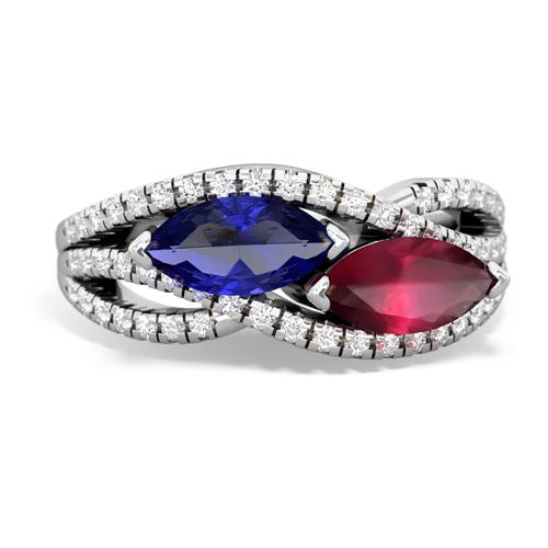 lab sapphire-ruby double heart ring