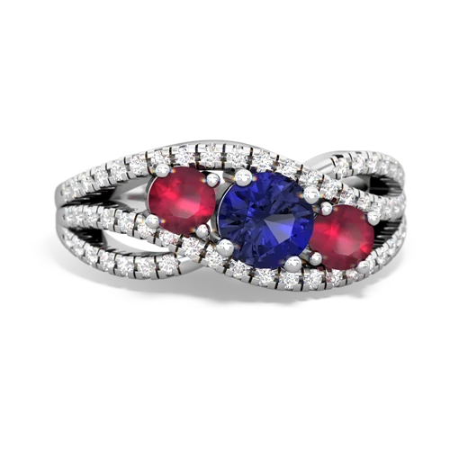 lab sapphire-ruby three stone pave ring