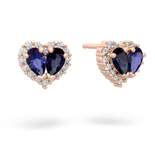 lab sapphire-sapphire halo-heart earrings