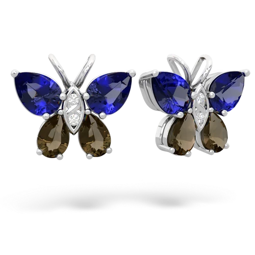 lab sapphire-smoky quartz butterfly earrings