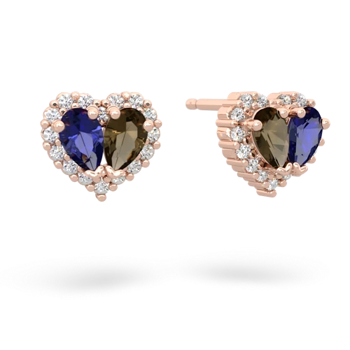 lab sapphire-smoky quartz halo-heart earrings