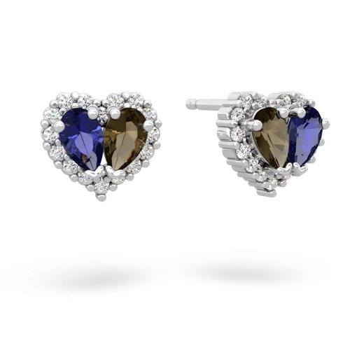 lab sapphire-smoky quartz halo-heart earrings