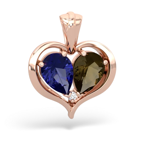 lab sapphire-smoky quartz half heart whole pendant