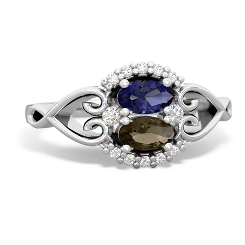 lab sapphire-smoky quartz antique keepsake ring