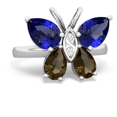 lab sapphire-smoky quartz butterfly ring