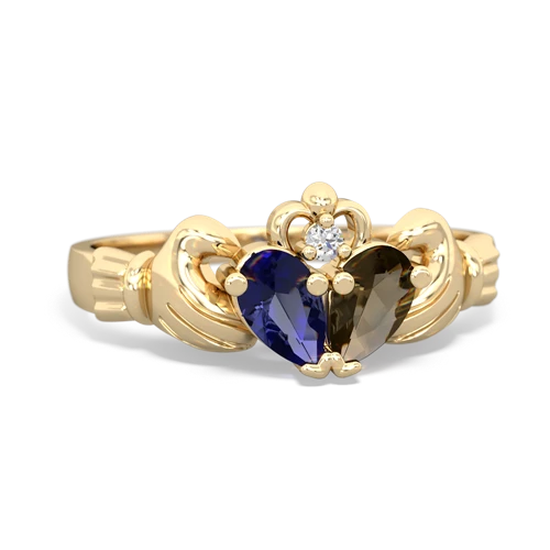 lab sapphire-smoky quartz claddagh ring