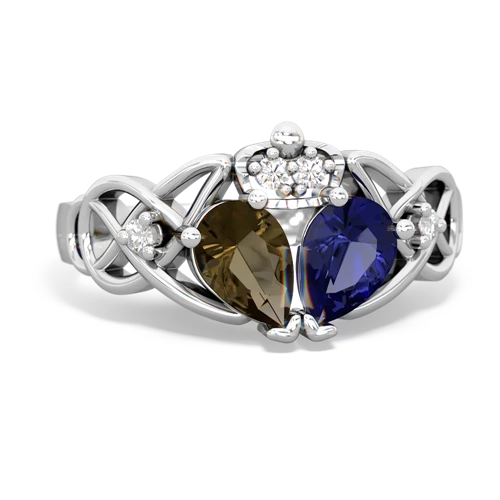 lab sapphire-smoky quartz claddagh ring