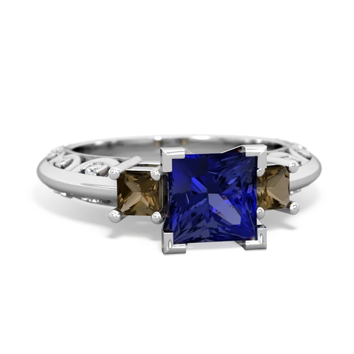 lab sapphire-smoky quartz engagement ring