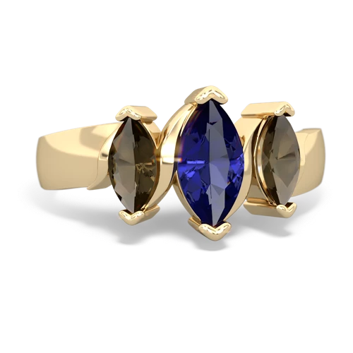 lab sapphire-smoky quartz keepsake ring