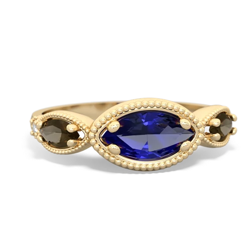 lab sapphire-smoky quartz milgrain marquise ring