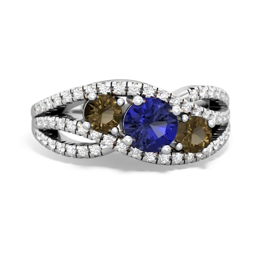 lab sapphire-smoky quartz three stone pave ring